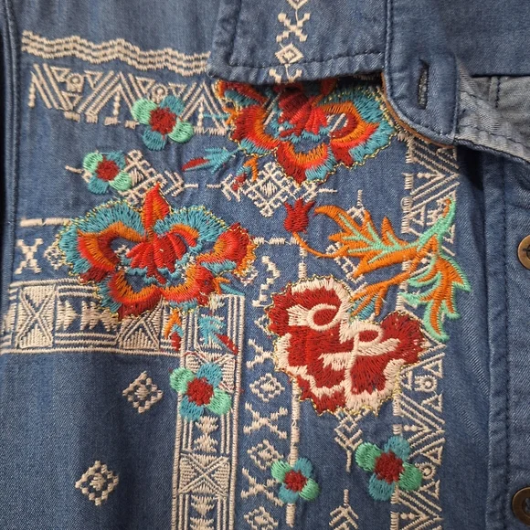 Desigual Lizzy Embroidered Faux Suede Chambray Denim Yoke Shirt Dress S Western - Picture 5 of 10